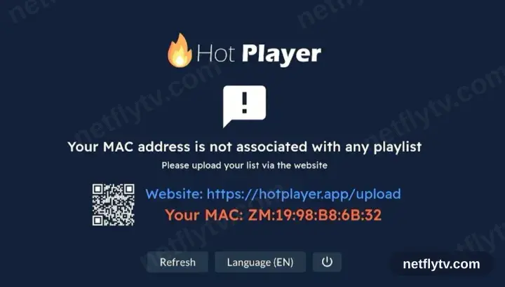HotPlayer asking you to upload your playlist at hotplayer.app