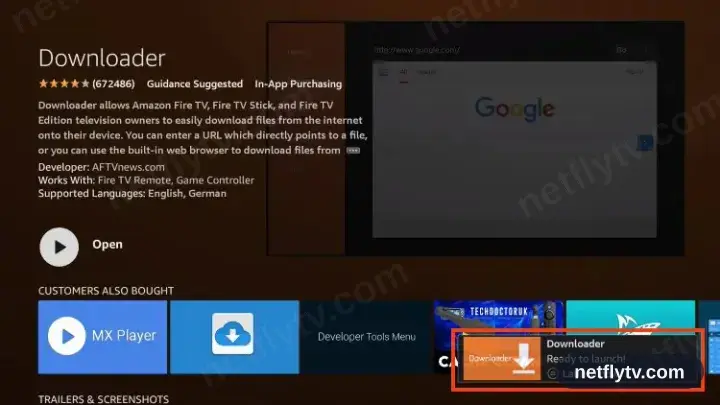 Fire TV notification that Downloader has finished installing