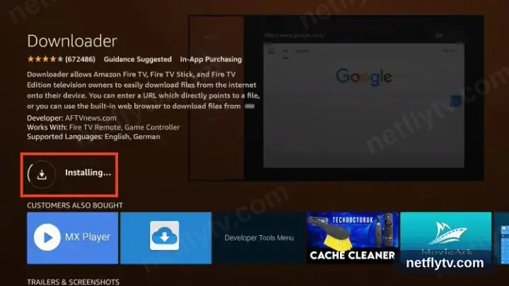 Downloader app downloading on Fire TV