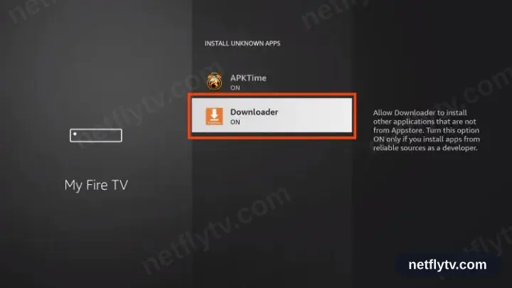 Downloader switched on in the Fire TV unknown sources list