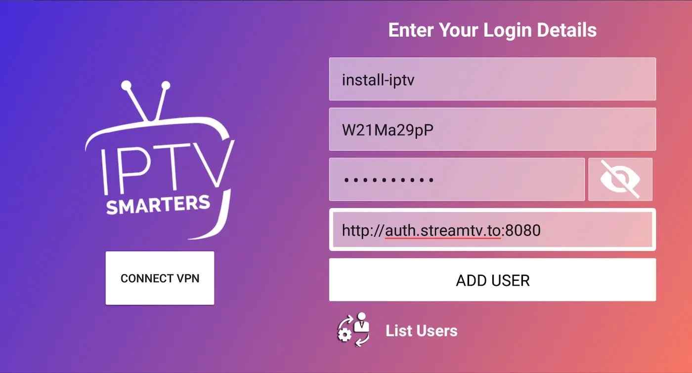 IPTV Smarters PRO Application Login Interface